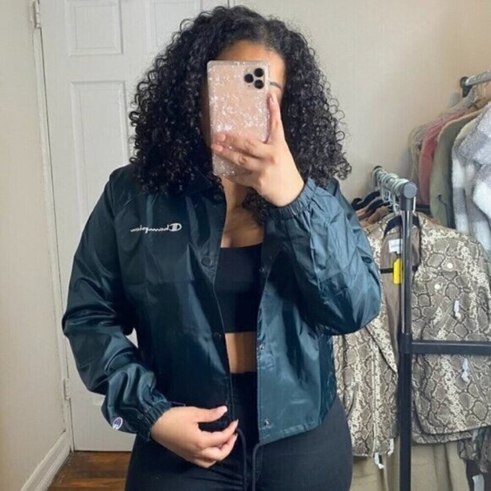 NWT Champion Dark Green Cropped Wind Breaker Track Jacket Size Medium Size XL